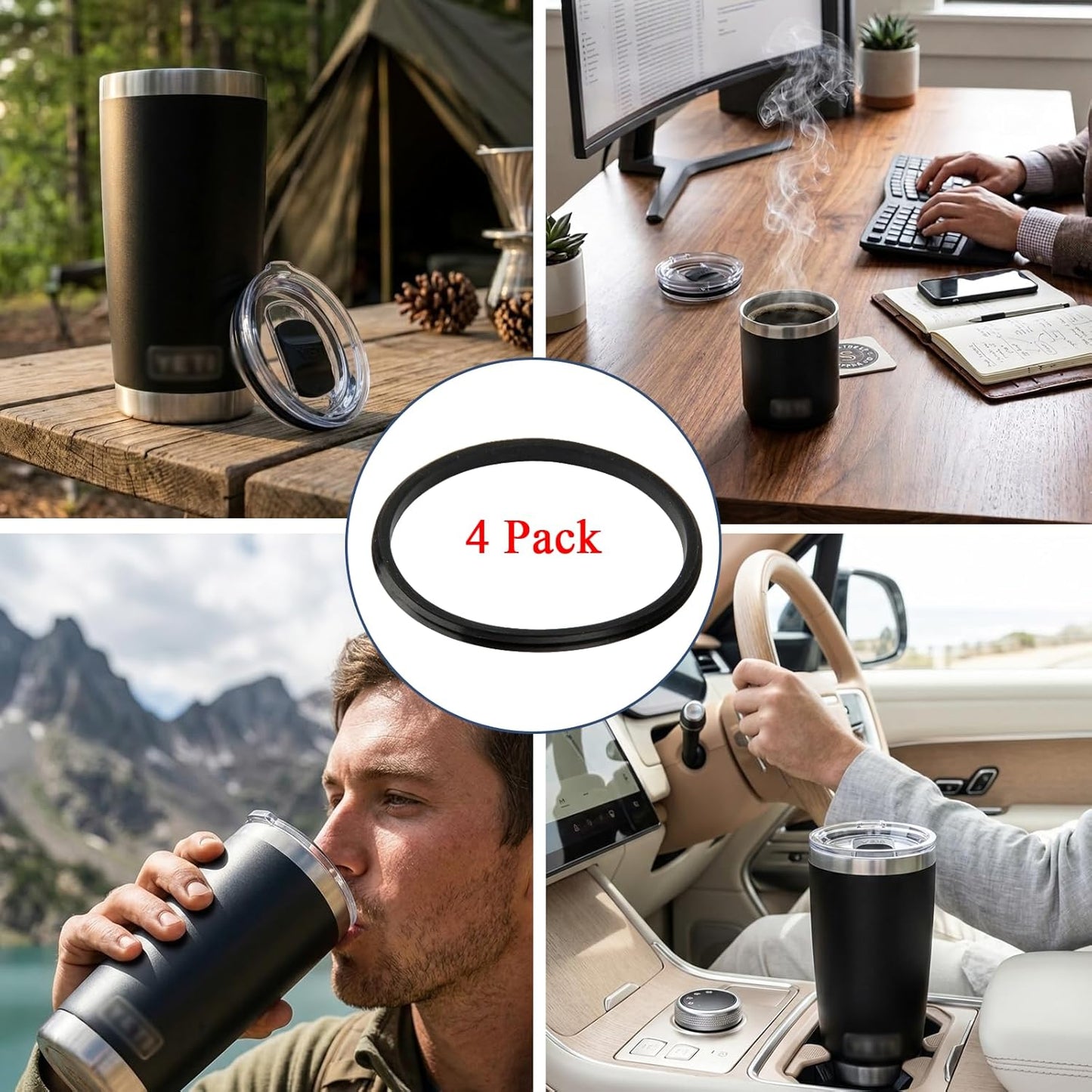 Replacement for Yeti Rubber Seal O-Ring Gasket, Leak-Proof Compatible with Yeti 20 oz Tumbler Lid, 10 oz Lowball and Mug, and 25 oz Straw Mug, 4 Pack Food-Grade Silicone