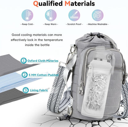 Water Bottle Carrier Bag with Strap, Sling Bag for Walking, Hiking, Cycling, Black, 40 Ounces