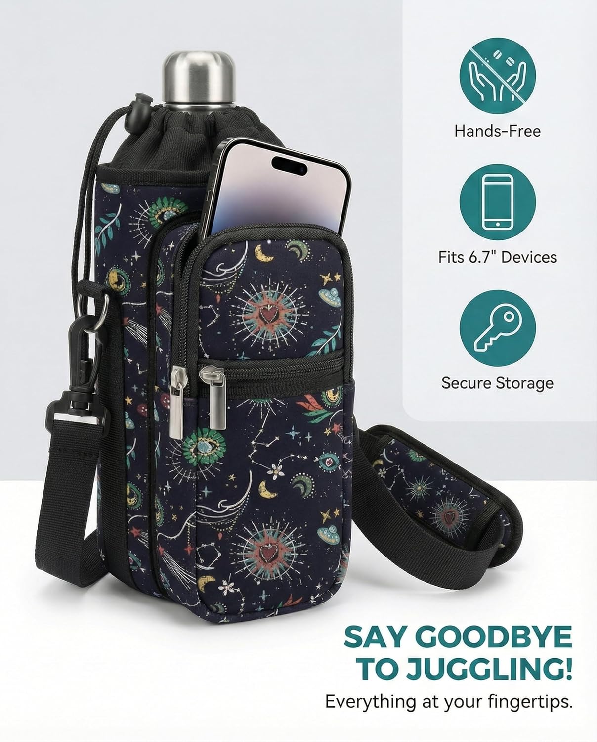 AUPET Water Bottle Sling Bag Sleeve Holder Carrier 25/32/40/64 oz,Insulated Crossbody Water Bottle Case Cover with Strap and Pockets for Men/Women Walking Hiking