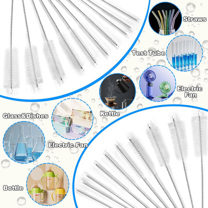 Straw Cleaner Brushes Sets, 12 Pieces 8.2 Inch Botthle Cleaning Brush and Nylon Tube Brush Brush Kit for Sippy Cup, Tumbler, Water Bottle, Drinking Straw (Black)