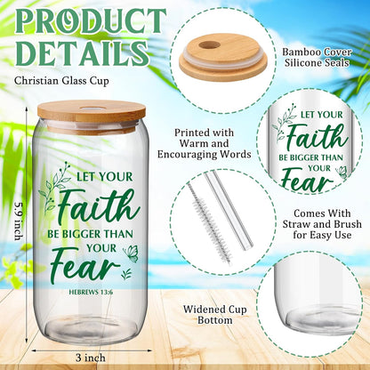 Skylety 12 Set Christian Gifts Bulk for Women Men Bible Study Journal 16 oz Inspirational Bible Verse Glass Cups Religious Tumblers with Lids Straw Pens for Pastor Church Anniversary Souvenirs Teacher