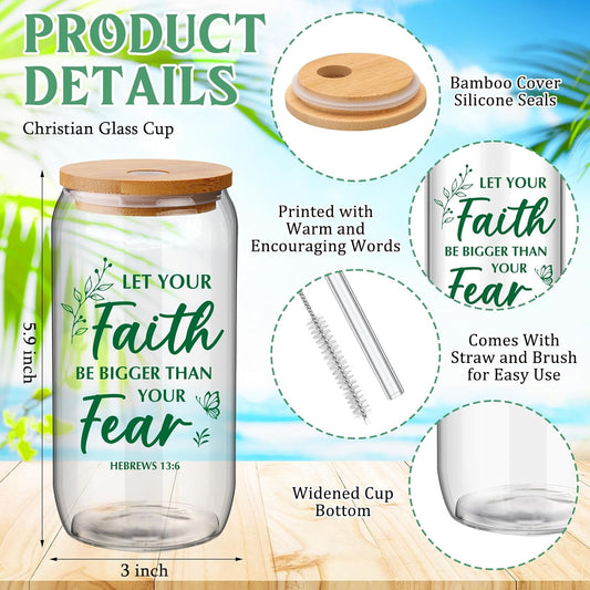 Skylety 12 Set Christian Gifts Bulk for Women Men Bible Study Journal 16 oz Inspirational Bible Verse Glass Cups Religious Tumblers with Lids Straw Pens for Pastor Church Anniversary Souvenirs Teacher