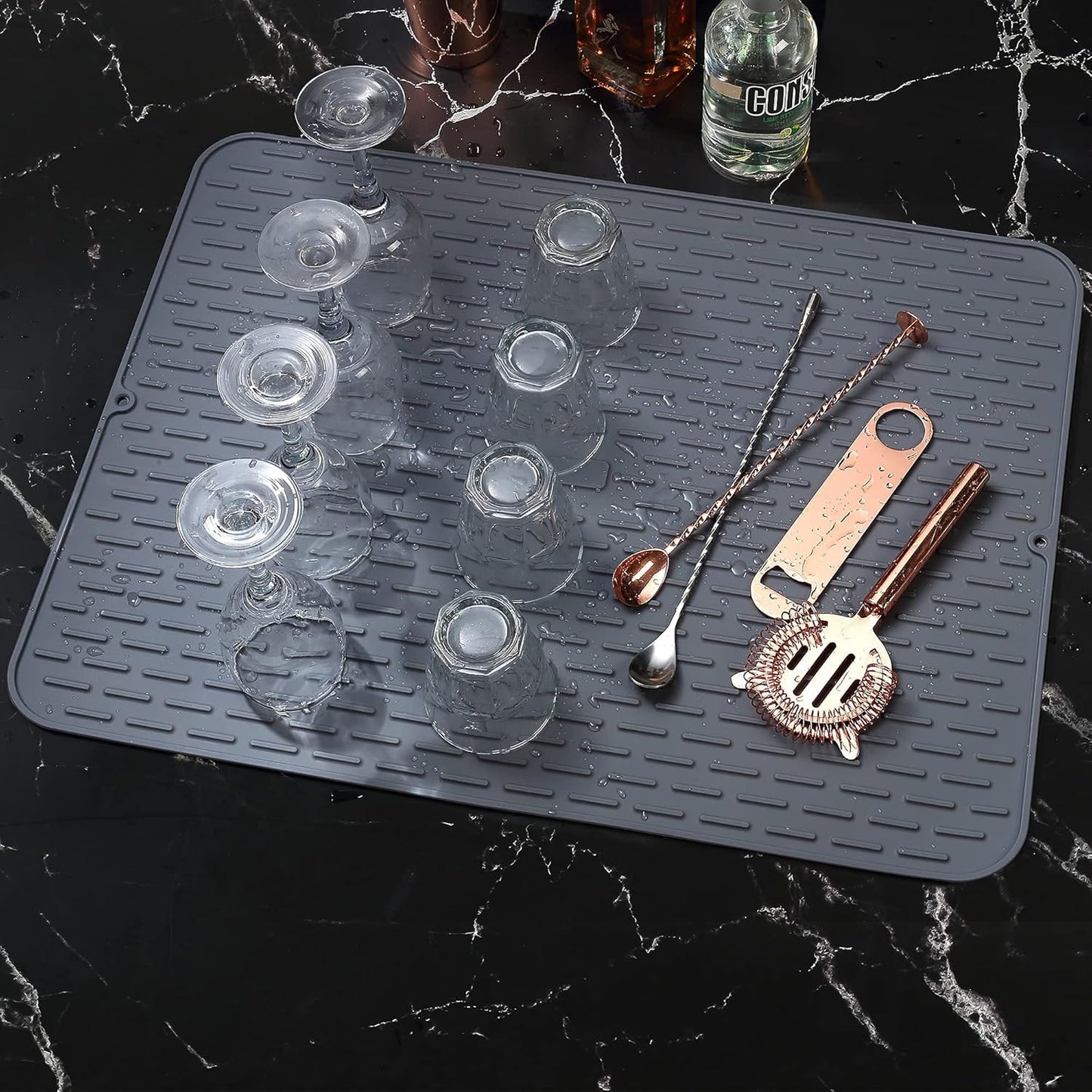 To encounter Silicone Dish Drying Mat -Small 17.5" x 8" - Set of 2 Flexible Stemware Drying Mat, Heat Resistant Silicone Trivet, Countertop Mat, Dish Draining Mat, Sink Mat