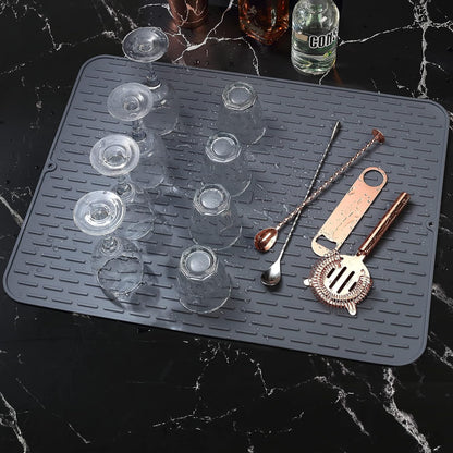 To encounter Silicone Dish Drying Mat -Small 17.5" x 8" - Set of 2 Flexible Stemware Drying Mat, Heat Resistant Silicone Trivet, Countertop Mat, Dish Draining Mat, Sink Mat