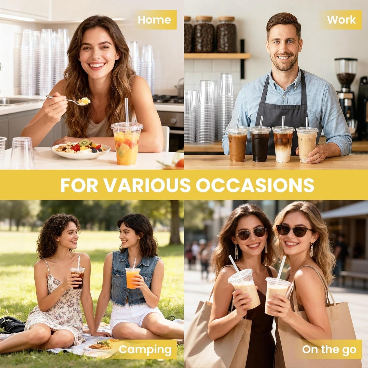 100 Pack 16 oz Plastic Cups with Lids and Straws, Clear Disposable Plastic Cups, Heavy Duty Iced Coffee Cups with Leak-Resistant Lids, Cold Drink Cups for Juice, Coffee and Milk Tea & Party To Go