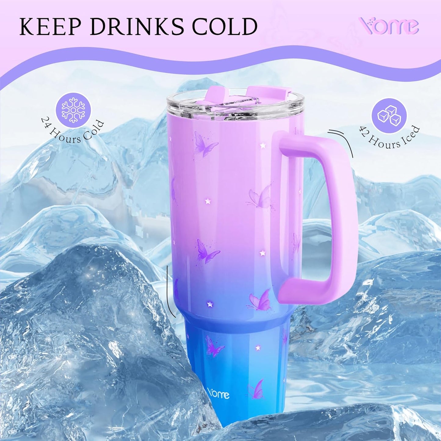 YOME 40oz Nurse Tumbler with Handle and Flip Straw | Stainless Steel Insulated Water Bottle | Keeps Drinks Cold | Dishwasher Safe | Cupholder Friendly | Gift Gym Travel Yoga