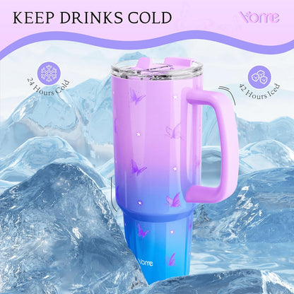 YOME 40oz Nurse Tumbler with Handle and Flip Straw | Stainless Steel Insulated Water Bottle | Keeps Drinks Cold | Dishwasher Safe | Cupholder Friendly | Gift Gym Travel Yoga