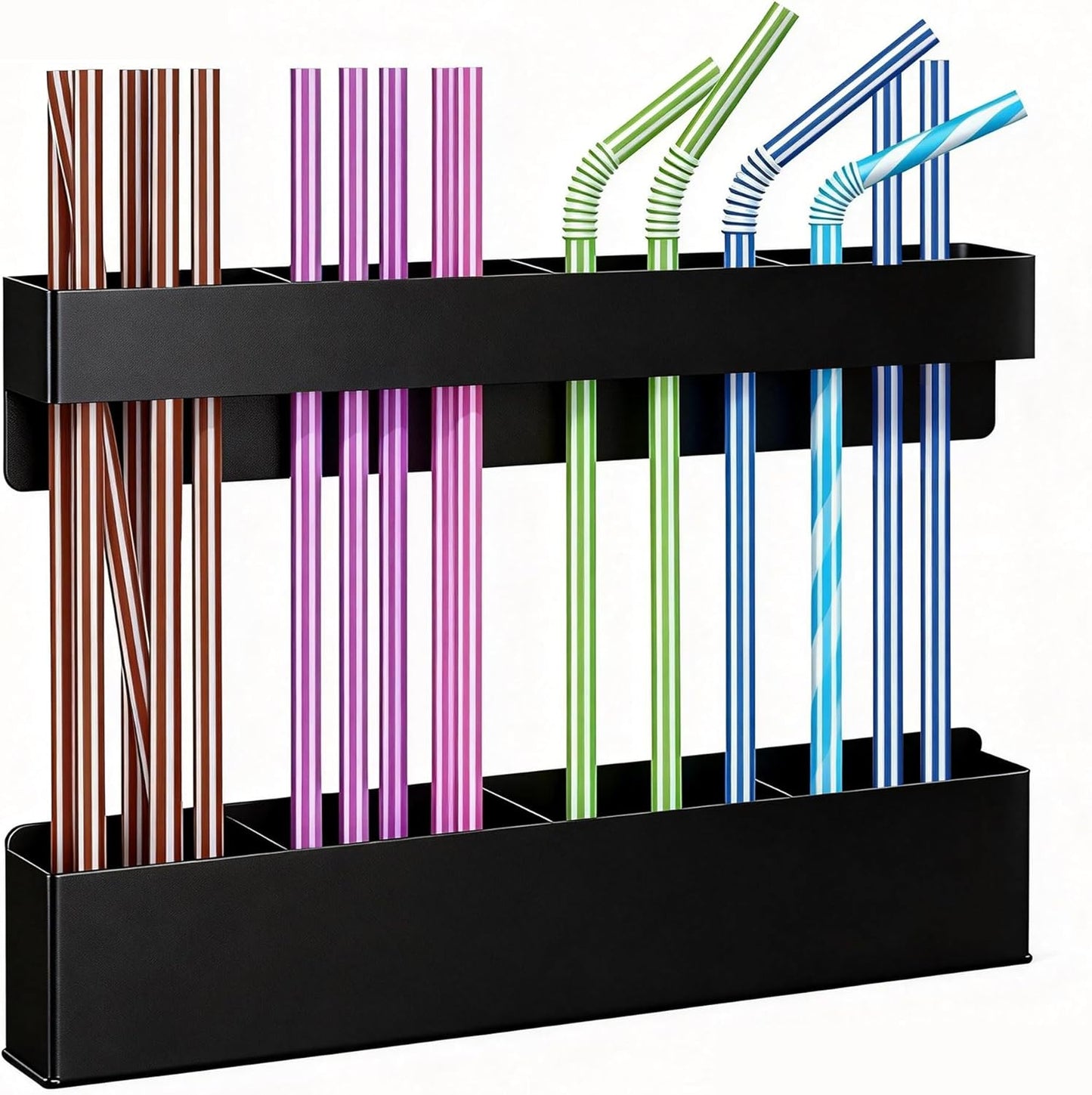 MCleanPin Magnetic Straw Holder for Fridge and Cabinet Door Adjustable Straws Organizer Storage Dispenser for Kitchen Bar Counter Cupboard Black