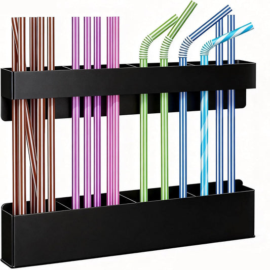 MCleanPin Magnetic Straw Holder for Fridge and Cabinet Door Adjustable Straws Organizer Storage Dispenser for Kitchen Bar Counter Cupboard Black