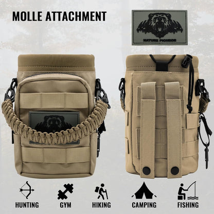 NATURE PIONEOR 32 64 128oz Tactical Water Bottle Pouch, Multi-Function Tactical Water Bottle Bag with Adjustable Shoulder Strap, Half/One Gallon Molle Strap Carrier Holder