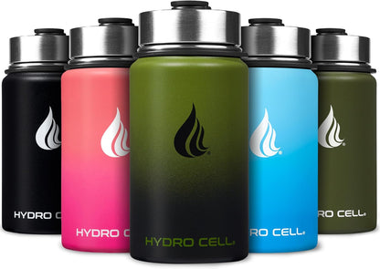 HYDRO CELL Stainless Steel Insulated Water Bottle with Straw - For Cold & Hot Drinks - Metal Vacuum Flask with Screw Cap and Modern Leakproof Sport Thermos for Adults (Neon 18oz)