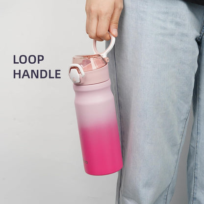 Konokyo 18 oz Insulated Water Bottle with Straw Lid, Stainless Steel Vacuum Sports Water Bottle, Leak-Proof Reusable Metal Flask with Carry Loop, BPA-Free Travel Bottle for Gym, School, Office