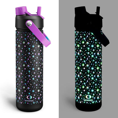 ENCOOL Insulated Water Bottle with Straw Stainless Steel Water Bottle, Leak-Proof, BPA-Free, Double Wall Vacuum Keeps Cold for 24 Hours for Sports, Travel, School (26 oz, Cotton Candy) - Colors D