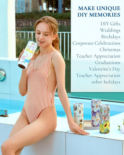 8 Pack 20oz Sublimation Tumbler Blanks Skinny Straight in Bulk, Stainless Steel Insulated Sublimation Tumbler with Polymer Coating for Heat Transfer, With Lid, Straw, ribbon, Gift box