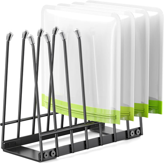 Plastic Bag Drying Rack, Metal Reusable Silicone Ziplock Bag & Bottle Drying Stand, Lerine Drying Rack Kitchen Organizer, Silver
