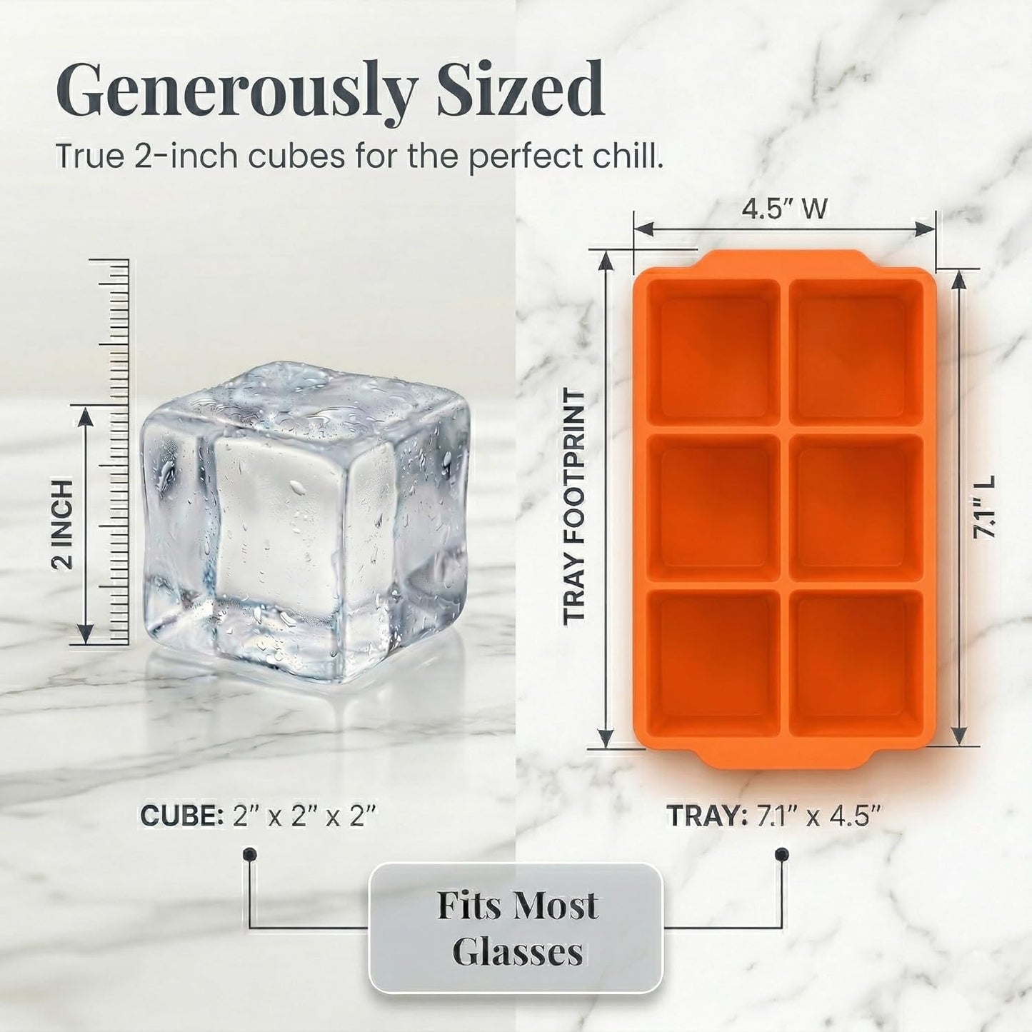 KitchFort Large Silicone Ice Cube Tray (2-Pack), Easy Release 2" Big Ice Cubes - Cocktail, Whiskey Ice Cubes Mold - Ice Trays for Freezer with Lid - Stackable Silicone Ice Tray - Black