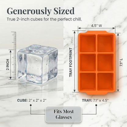 KitchFort Large Silicone Ice Cube Tray (2-Pack), Easy Release 2" Big Ice Cubes - Cocktail, Whiskey Ice Cubes Mold - Ice Trays for Freezer with Lid - Stackable Silicone Ice Tray - Black