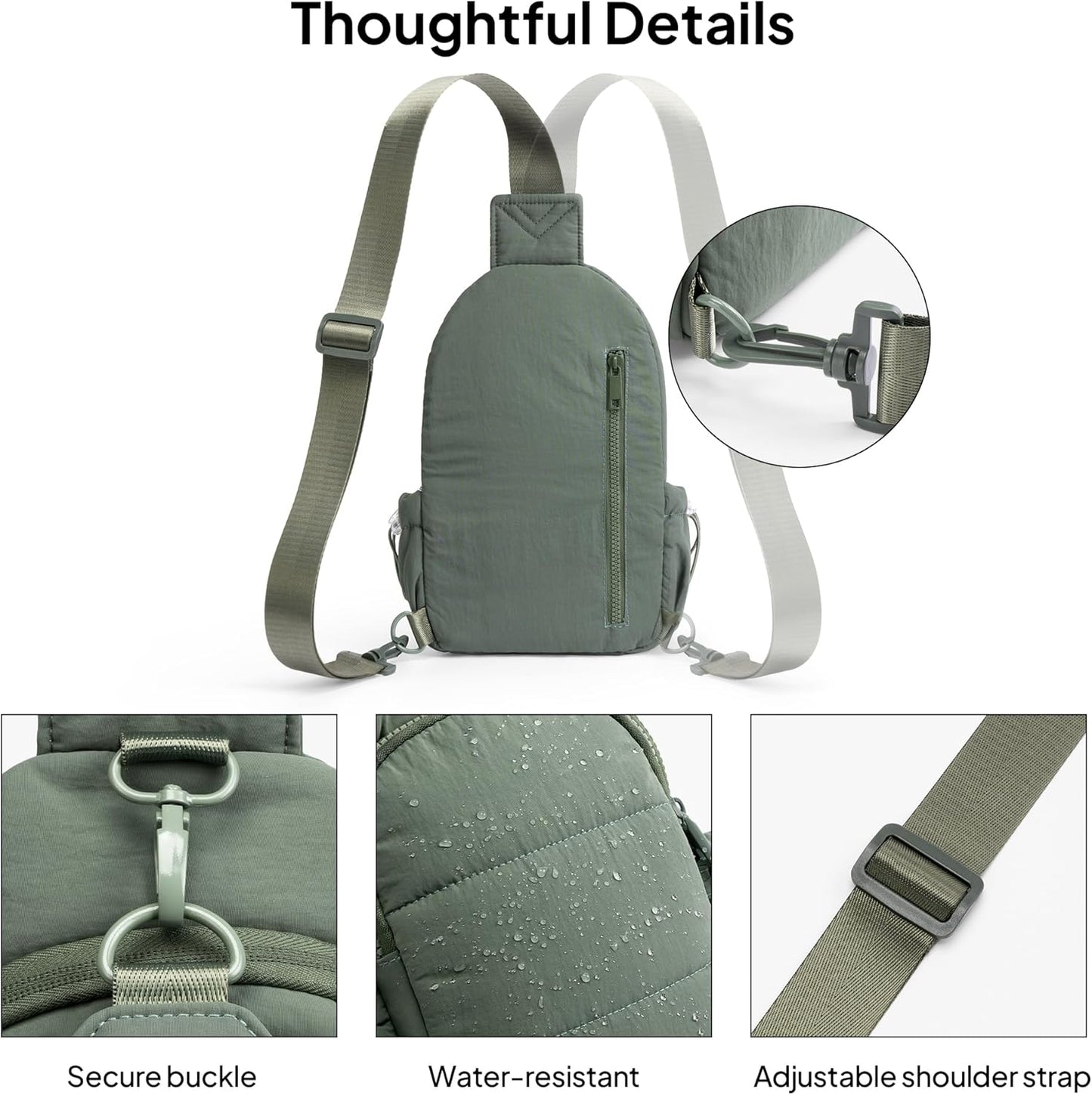 TOPEAST Sling Bag for Women, Anti-Theft Crossbody Bag with RFID Blocking & Water Bottle Holder for Travel, Water-resistant