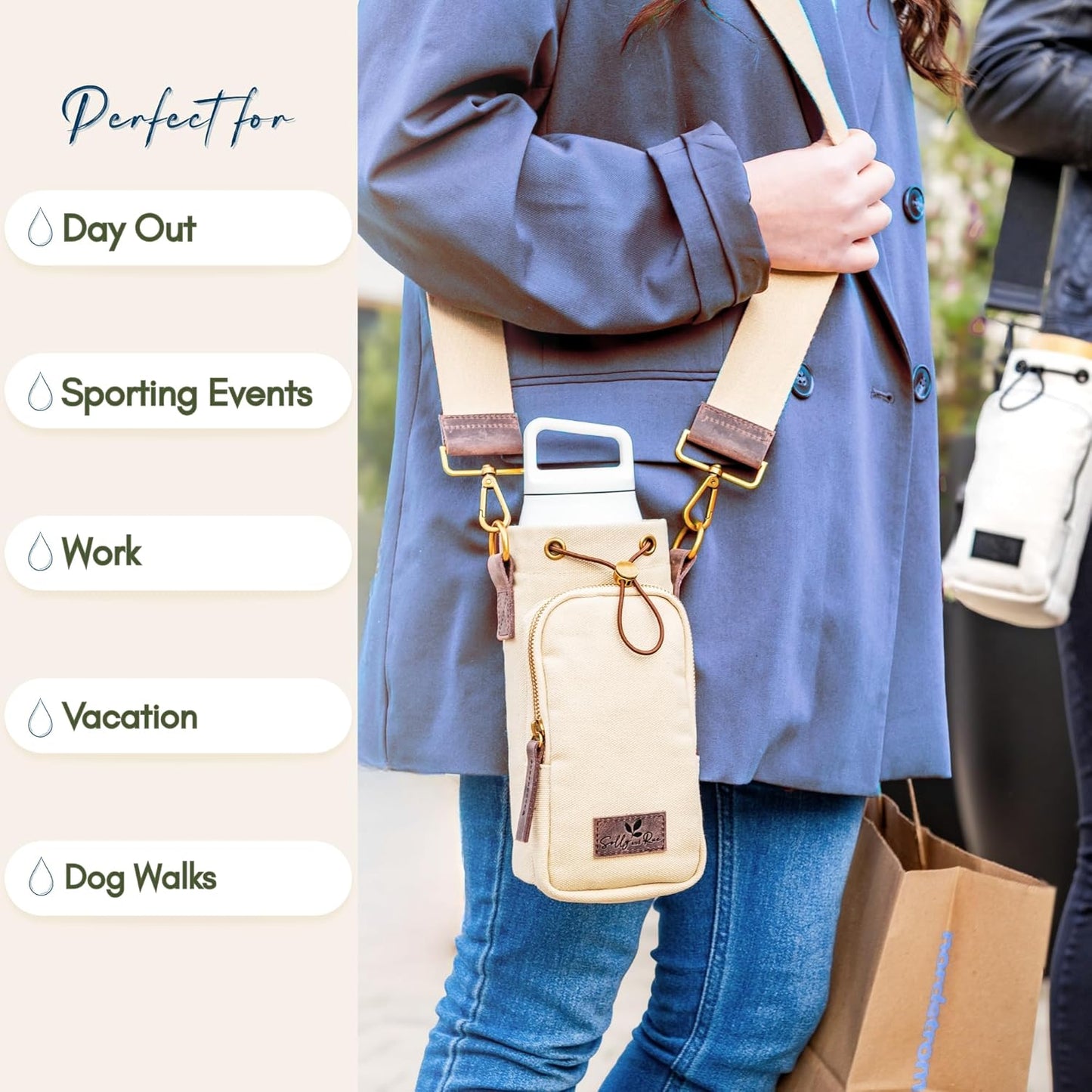Water Bottle Holder with Strap & Pocket – Crossbody Water Bottle Carrier - Fits 16 to 32 oz Bottles