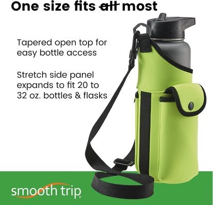 Smooth Trip AquaPockets Neoprene Water Bottle Holder with Strap - Neoprene Sling Bag with Water Bottle Holder, Phone Pouch and Adjustable Strap for Walking and Hiking - Fits up to 32 oz. Bottles