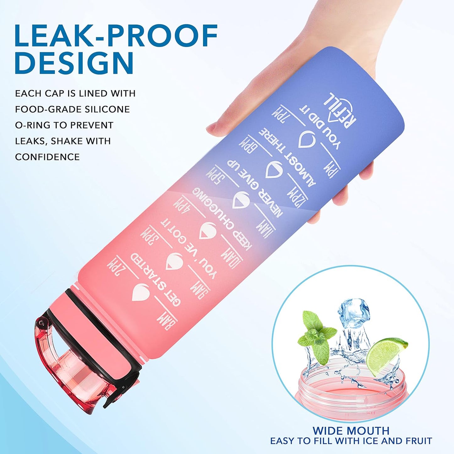 Enerbone Water Bottle, Leakproof BPA & Toxic Free, Motivational Water Bottle with Times to Drink and Straw, Fitness Sports Water Bottle with Strap for Office, Gym, Outdoor Sports