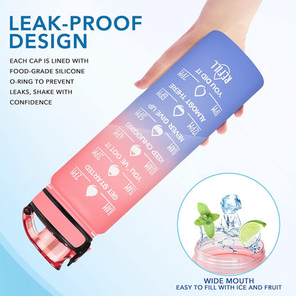 Enerbone Water Bottle, Leakproof BPA & Toxic Free, Motivational Water Bottle with Times to Drink and Straw, Fitness Sports Water Bottle with Strap for Office, Gym, Outdoor Sports