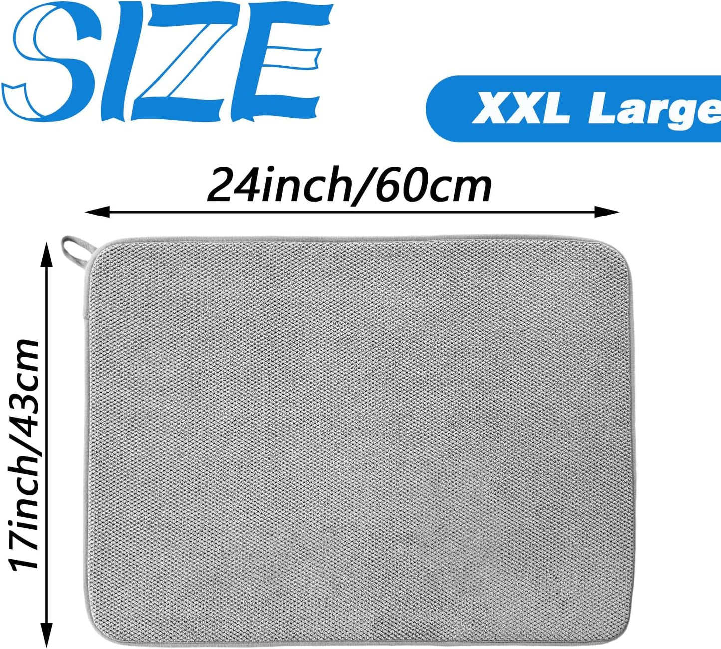 2 Pack Microfiber Dish Drying Mat,24*17 inch Absorbent Dish Drainer Kitchen Counter,Large Size Dish Drying Pad for Countertops,Sinks,Draining Racks(Gray)