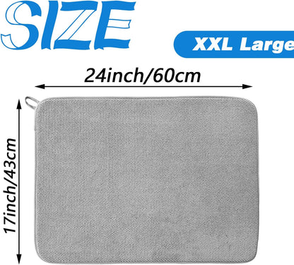2 Pack Microfiber Dish Drying Mat,24*17 inch Absorbent Dish Drainer Kitchen Counter,Large Size Dish Drying Pad for Countertops,Sinks,Draining Racks(Gray)