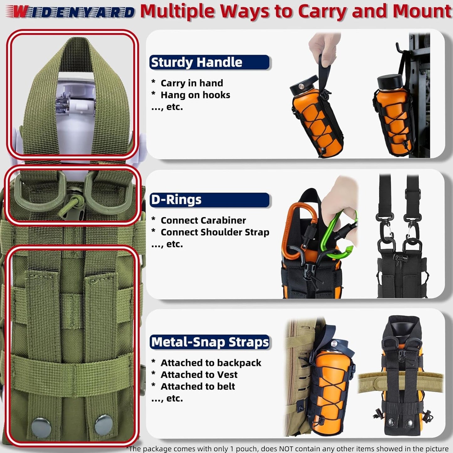 Molle Water Bottle Holder Pouch, 16-77 oz Adjustable Capacity Tactical Bottle Bag, Compatible with Backpack, Vest, Belt for Outdoor Activities