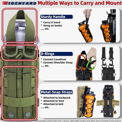Molle Water Bottle Holder Pouch, 16-77 oz Adjustable Capacity Tactical Bottle Bag, Compatible with Backpack, Vest, Belt for Outdoor Activities