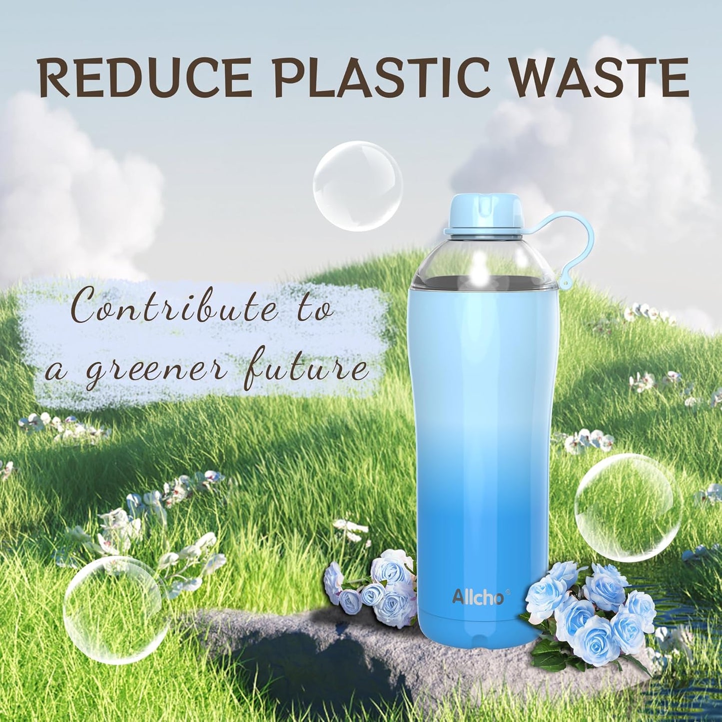 Allcho Insulated Water Bottle for Women, 18oz Stainless Steel Leak Proof Tumbler with 2 Lids, BPA-Free Tritan Chug & Straw Lid, Double Wall Vacuum Flask
