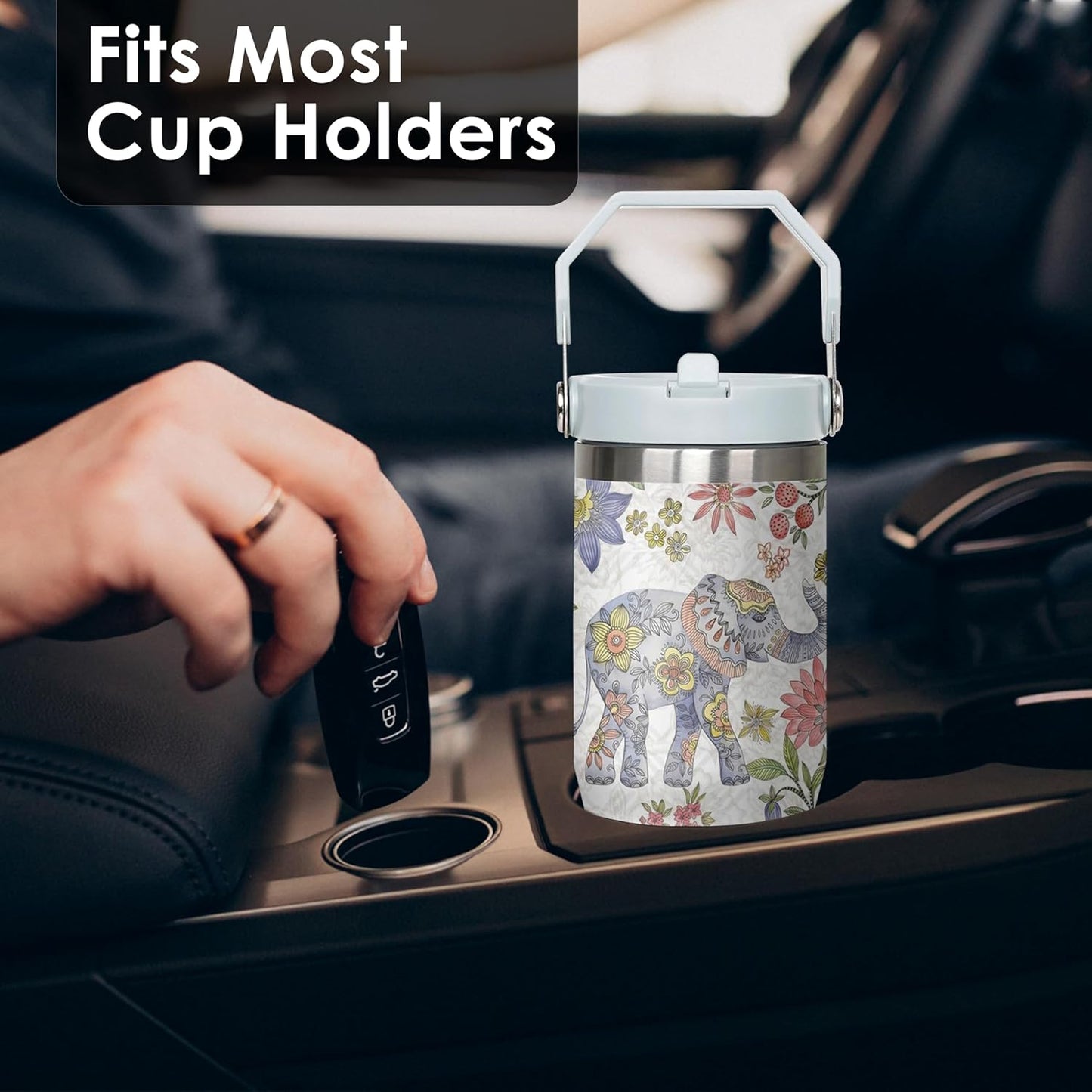 30 oz Peacock Blue Flip Straw Tumbler with Top Handle for Peacock Blue Lover Resuable Vacuum Insulated Flip Top Water bottle for Home Office Car