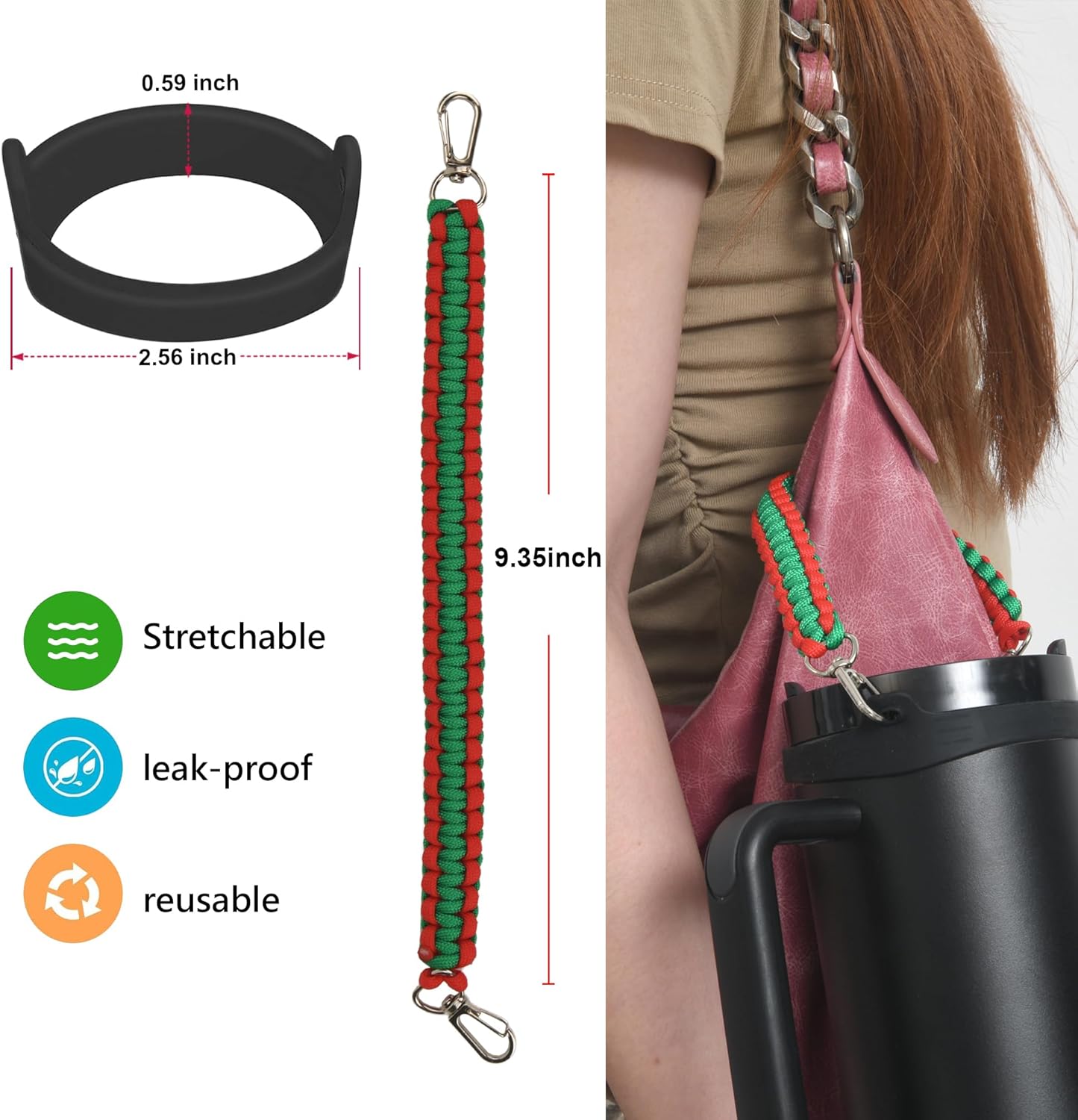 Wongeto Paracord Handle Strap for Stanley Cup - Heavy Duty Compatible with Stanley 40oz 30oz Tumbler, Stanley Cup Accessories