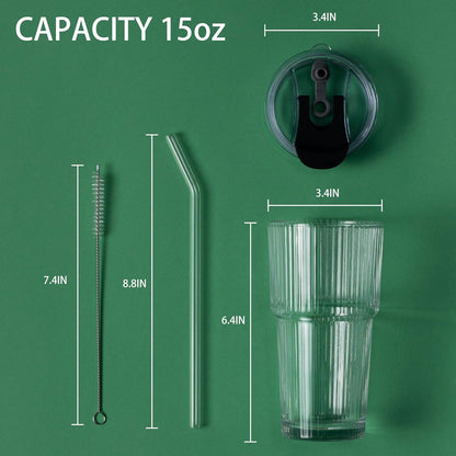 BLUEPOLAR Double Walled Glass Espresso Cups, Insulated Coffee Mug with Straw and Lid - 12oz/350ml Reusable Tumbler for Hot/Cold Drinks, Smoothie, Latte, Matcha, Car & Travel