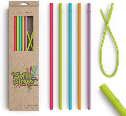 Long Silicone Straws With Stoppers for Tumblers - Slender Silicon Rubber Reusable Drinking Straws for Simple Modern, Starbucks, Yeti, rTic, Acrylic 24 30 40 oz Tumbler Cups - Flexible BPA Free