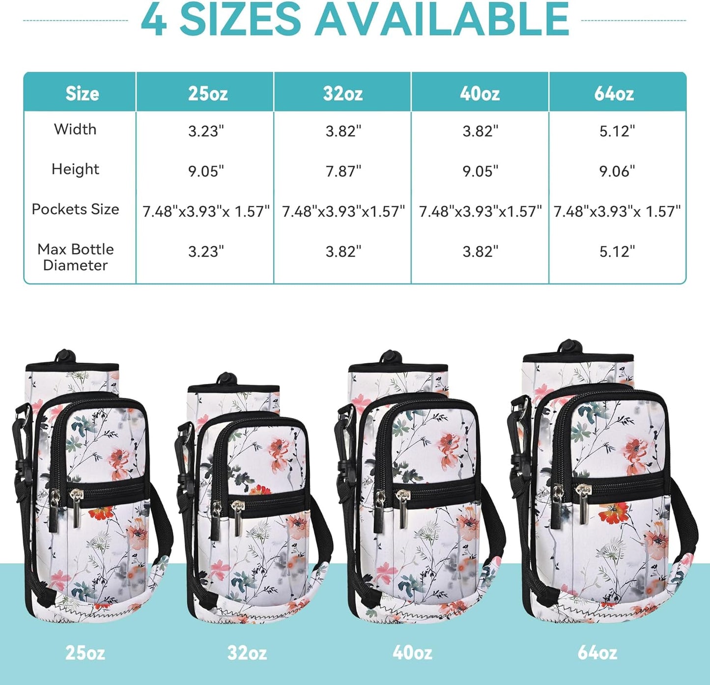 icolor Water Bottle Carrier Bag with Strap 25/32/40 oz Crossbody Bottle Holder with Phone Pocket Sling Sleeve Insulated Neoprene Water Bottle Pouch for Walking Travelling