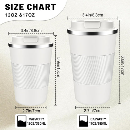 DUBUXW Insulated Coffee Tumblers with Flip Lid 12oz / 17oz, Stainless Steel Travel Coffee Mug Leak Proof, Vacuum Insulated Coffee Mug Reusable Cup, Keeps Cold and Hot for Coffee Tea