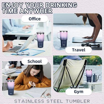 20 oz Insulated Coffee Mug with Ceramic Coating, Stainless Steel Travel Mug Tumbler with Handle Lid and Straw, Double Wall Leak-Proof Coffee Travel Mug Keeps Drink Hot and Cold (Black)