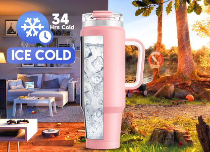 Meoky 32 oz Tumbler with Handle, Insulated Tumbler with Lid and Straw, Stainless Steel Travel Mug, Keeps Cold for 24 Hours, 100% Leak Proof, Fits in Car Cup Holder (Night)