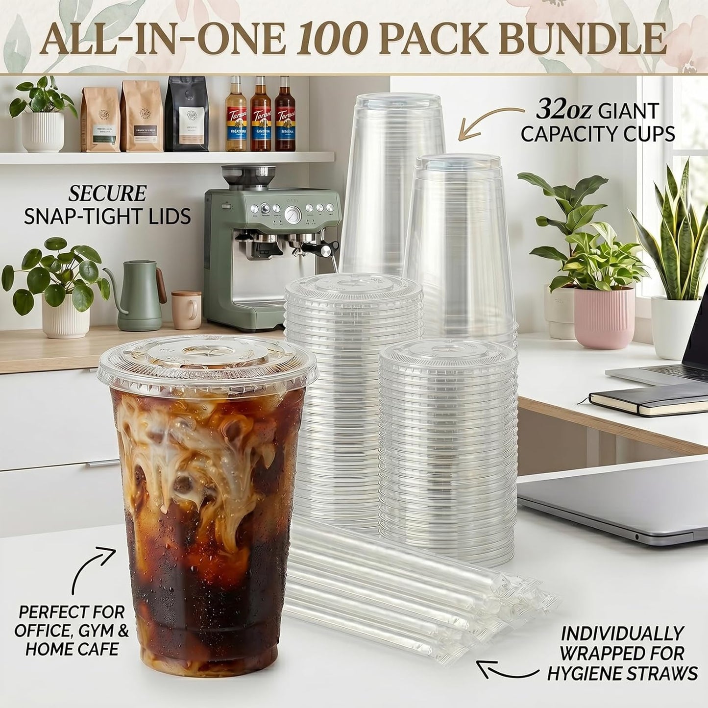 16 OZ Plastic Cups with Lids and Straws, 25 Clear Disposable Coffee Cups With Lids 16 OZ Disposable Cold Brew Cup for Parfait, Bubble Tea, Smoothies