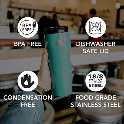 Mighty Mug | The Untippable Mug | Grips When Hit, Lifts for Sips | Insulated Stainless Steel Tumbler | Cupholder Friendly | Gifts for Women Men All | Leakproof | 6 Hour Hot / 24 Cold | 16oz | Teal