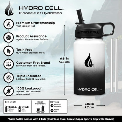 HYDRO CELL Stainless Steel Insulated Water Bottle with Straw - For Cold & Hot Drinks - Metal Vacuum Flask with Screw Cap and Modern Leakproof Sport Thermos for Adults (Neon 18oz)