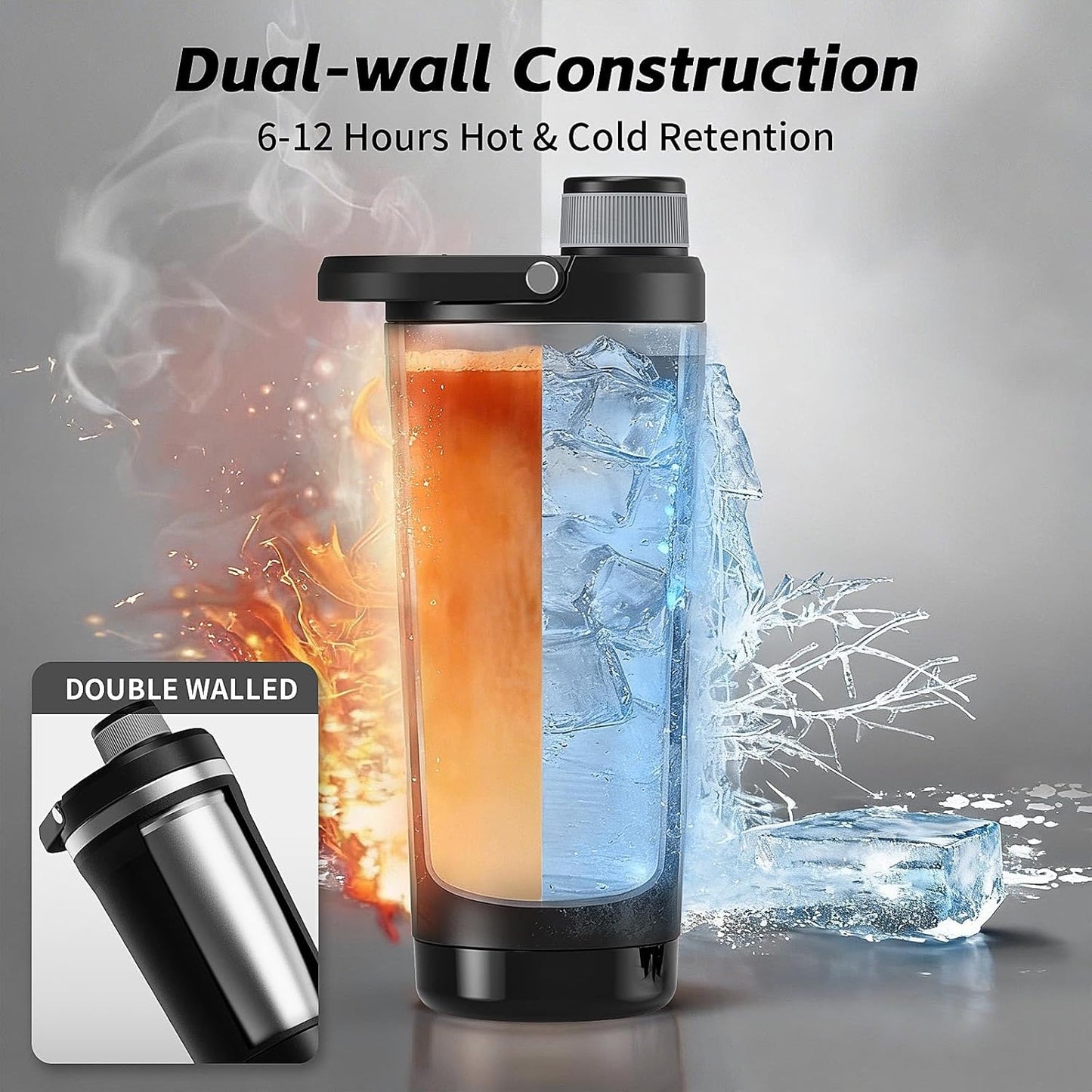 PROCHAIN Insulated Stainless Steel Shaker Bottle, Metal Shaker Cup for Protein Shakes with Storage, Leak-Proof Twist Lock Lid, Perfect for Gym Sports, 20 oz
