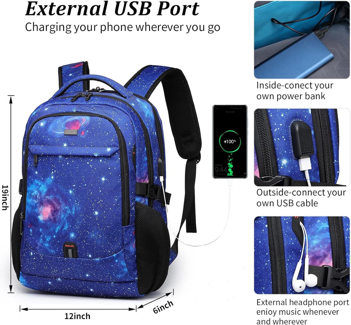 DUSLANG 17 Inch Laptop Backpack for Travel Water Resistant College Backpack for Men/Women Laptop Bag with USB Charging Port,Black - Colors A