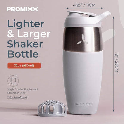 32oz Stainless Steel Protein Shaker Bottle – Leak-Proof Metal Shaker Cup with Snap-Fit Agitator for Smooth, Clump-Free Shakes – BPA-Free, Odor Resistant, Easy to Clean