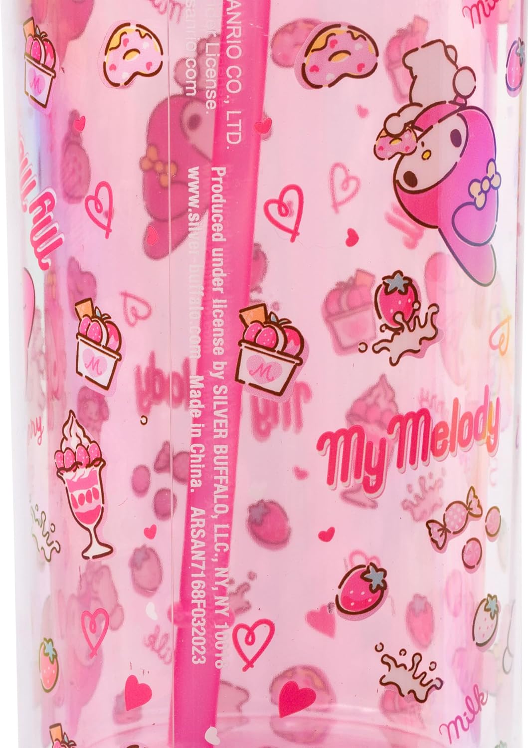 Silver Buffalo Sanrio Hello Kitty Milk Carton Pattern Plastic Boba Tumbler w Lid and Wide Straw, 24 Ounces