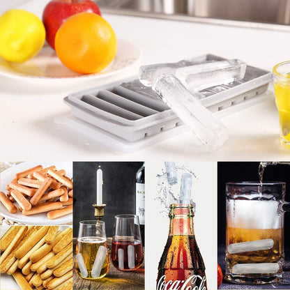 LessMo 3 PCS Ice Cube Tray, Long Ice Stick Tray Silicone with Lid, Rectangular Narrow Stick, Reusable, Flexible, Easy Release, for Small Mouth Sport Bottles, Juice Bottles, Cocktail Parties