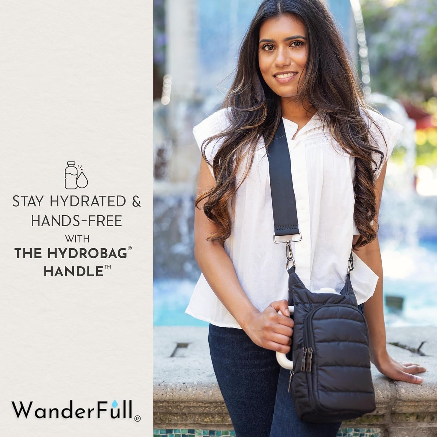 WanderFull Original HydroBag Handle® Zipper Slot for Handle, Hands-Free Crossbody Water Bottle Holder & Tumbler Accessories