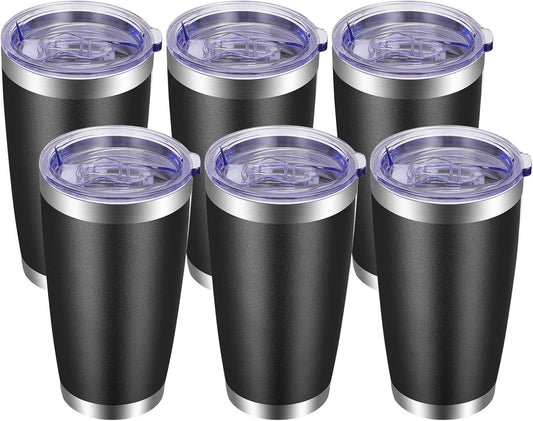 VEGOND 20oz Tumbler with Lid and Straw Stainless Steel Tumbler Cup Bulk Vacuum Insulated Double Wall Travel Coffee Mug Powder Coated Coffee Cup, Black, 12 Pack