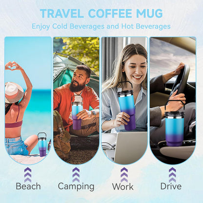 30oz Tumbler with Handle and Flip Straw Lid Double Wall Insulated Travel Coffee Mug Stainless Steel Vacuum Insulated Coffee Tumbler Cup for Hot and Cold Beverages,Leak-proof&BPA-free (30oz,Black)